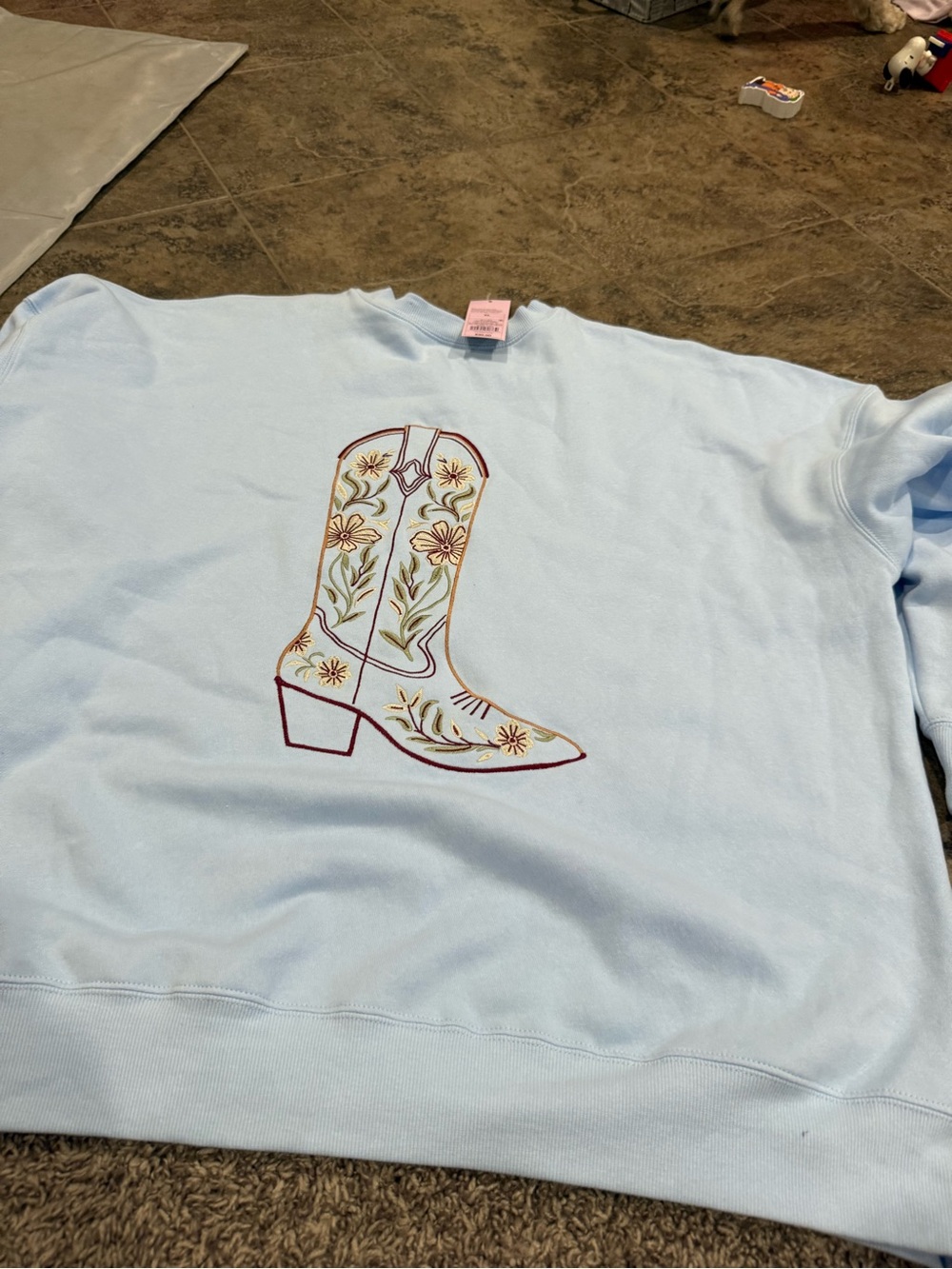 🍐Light Blue Floral Cowboy Boot Sweatshirt - Women Shoes Graphic